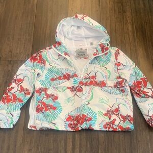 Levi's XL Floral Print Spring Hooded Jacket Pullover with Half Zip Mesh Lined